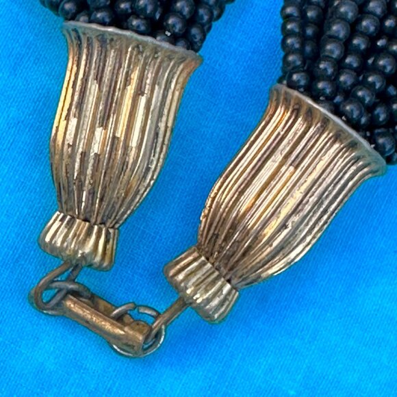 Vintage Multi Strand Black Seed Bead Necklace - Picture 6 of 10